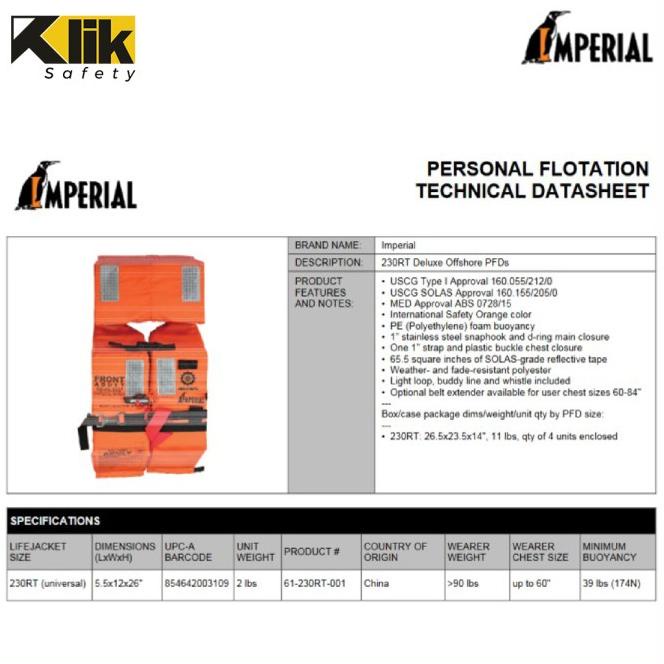 Jaket Pelampung Foldable Type Iii Imperial 230Rt Bersertifikat