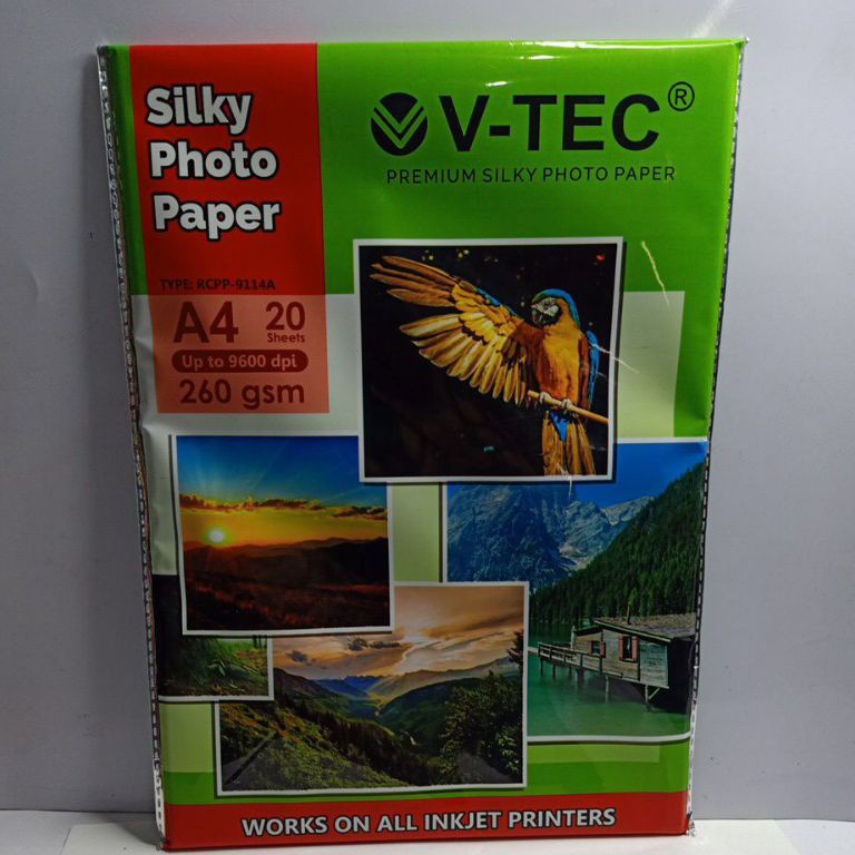 

QGBAL SILKY PHOTO PAPER 260 GSM A4/20LEMBAR V-TEC ➞Ready Stock