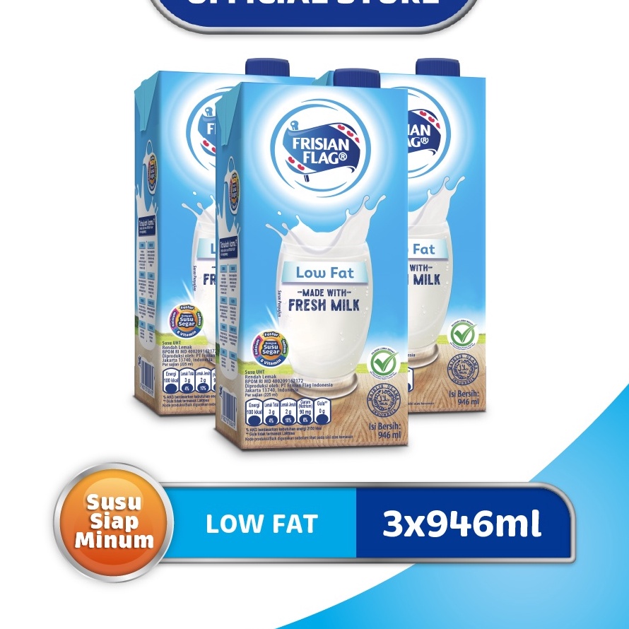 12.12 BRANDS FESTIVAL Frisian Flag Susu UHT Purefarm Low Fat 3 x 900 mL 