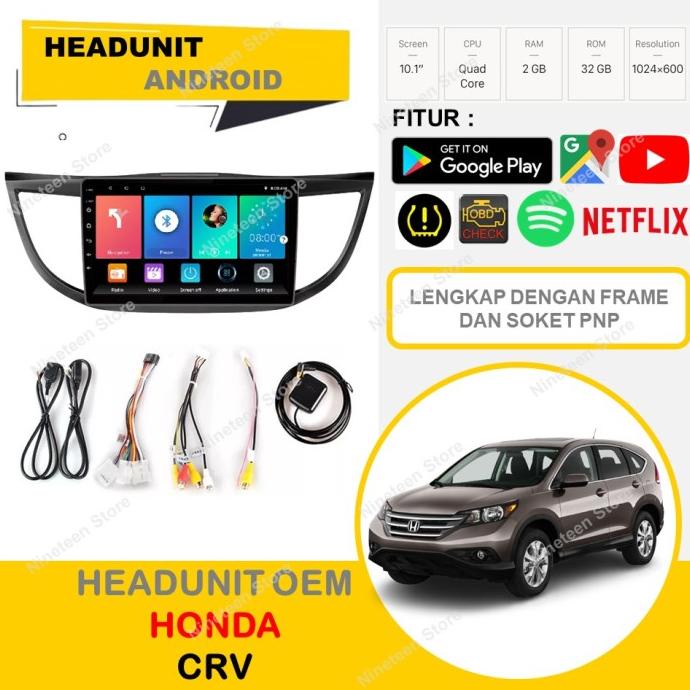 Headunit Android OEM Honda CRV Gen 4 10 Inch PNP Lengkap dengan frame