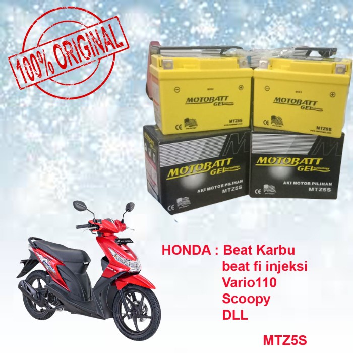 Aki Kering Motor Beat Karbu Vario110 Mtz5S Motobatt Gel Accu