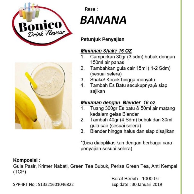 

BONICO BANANA drink powder 1kg Bubuk minuman milk Pisang ice blend