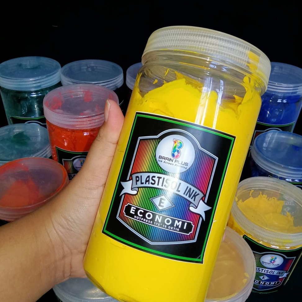 

Terbaru.. Tinta Sablon PLASTISOL ECONOMY Brain Plus KUNING 1kg RGI