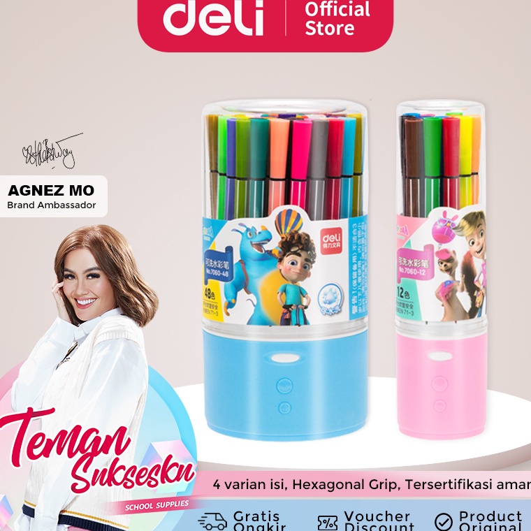 

47 Deli Hexagonal Watercolor Marker Pen Spidol Warna 24/36/48 Warna 7060 Harga Termurah