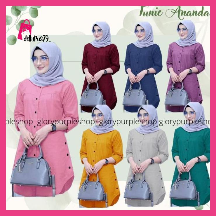 ANANDA tunic/baju atasan tunik/baju tunik terbaru/baju muslim wanita - L, MUSTARD dellapus79_