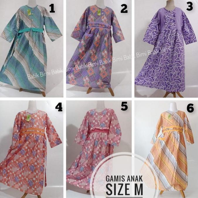 Gamis batik anak perempuan terbaru size M 6-7 tahun kancing depan
