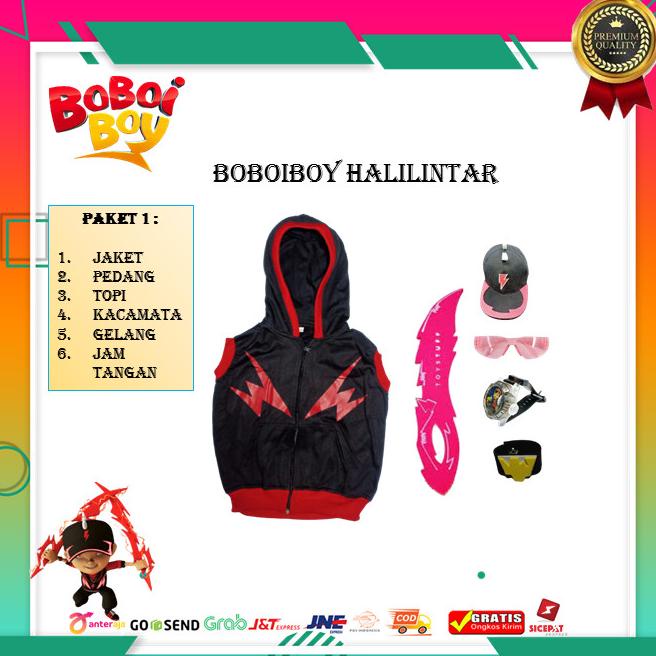 paket kumplit baju kostum jaket boboiboy halilintar hitam