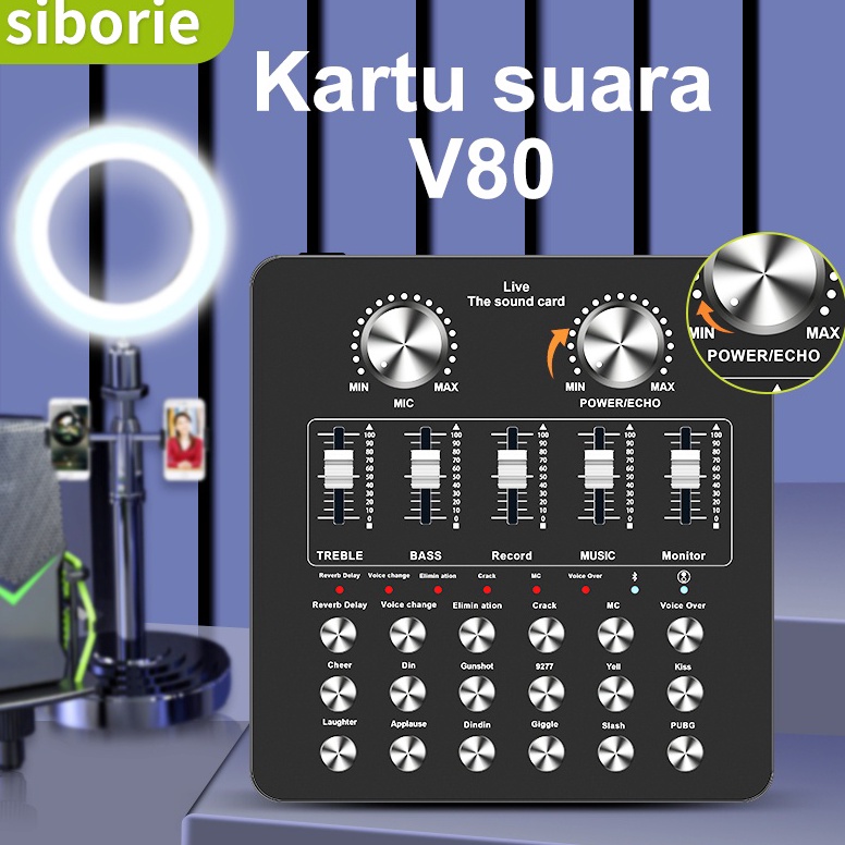 Langsung Atc.. Siborie soundcard V80  Audio USB External Mixer Bluetooth mic for phone PC sound card