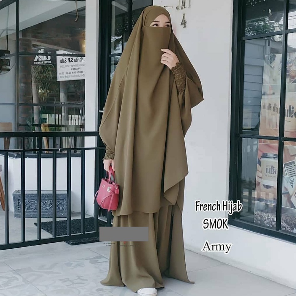 Cekout sekarang French khimar set rok murah wolfis premium smok french khimar