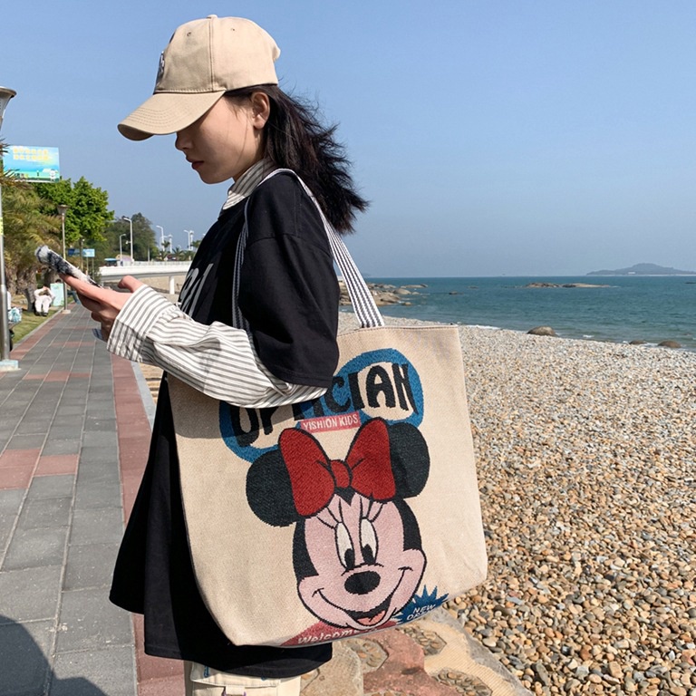 Terbaru.. BAO001 Disney Totebag Canvas Kanvas Wanita Lucu Mickey Minnie Mouse Donald Totebag Kanvas 