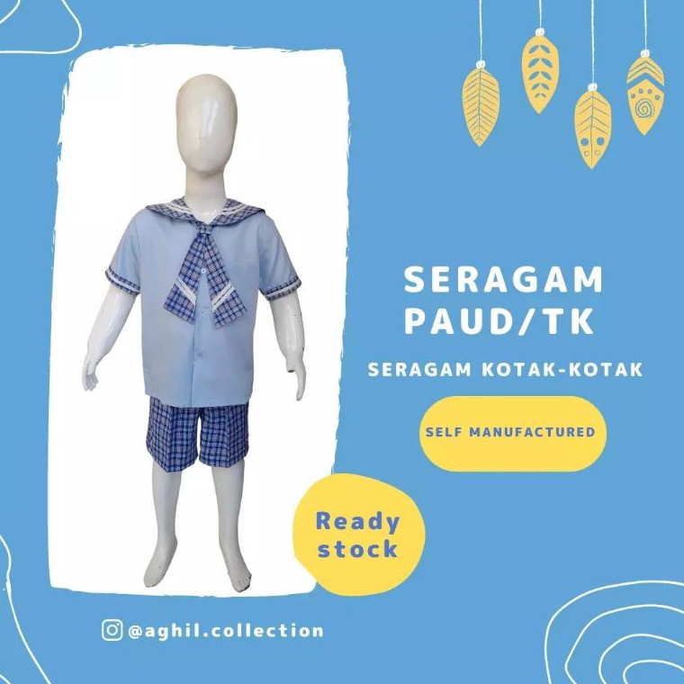 CHEKOUT. SERAGAM TK/PAUD BAJU TK/PAUD KOTAK-KOTAK BIRU PENDEK