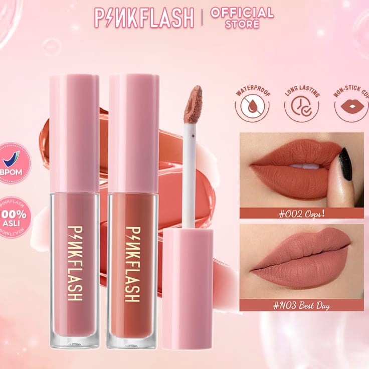 Grosiran [BPOM&ORI] PINKFLASH PF-L01 LASTING MATTE LIPCREAM LIPSTIK TAHAN LAMA VITAMIN E DAN PIGMENT