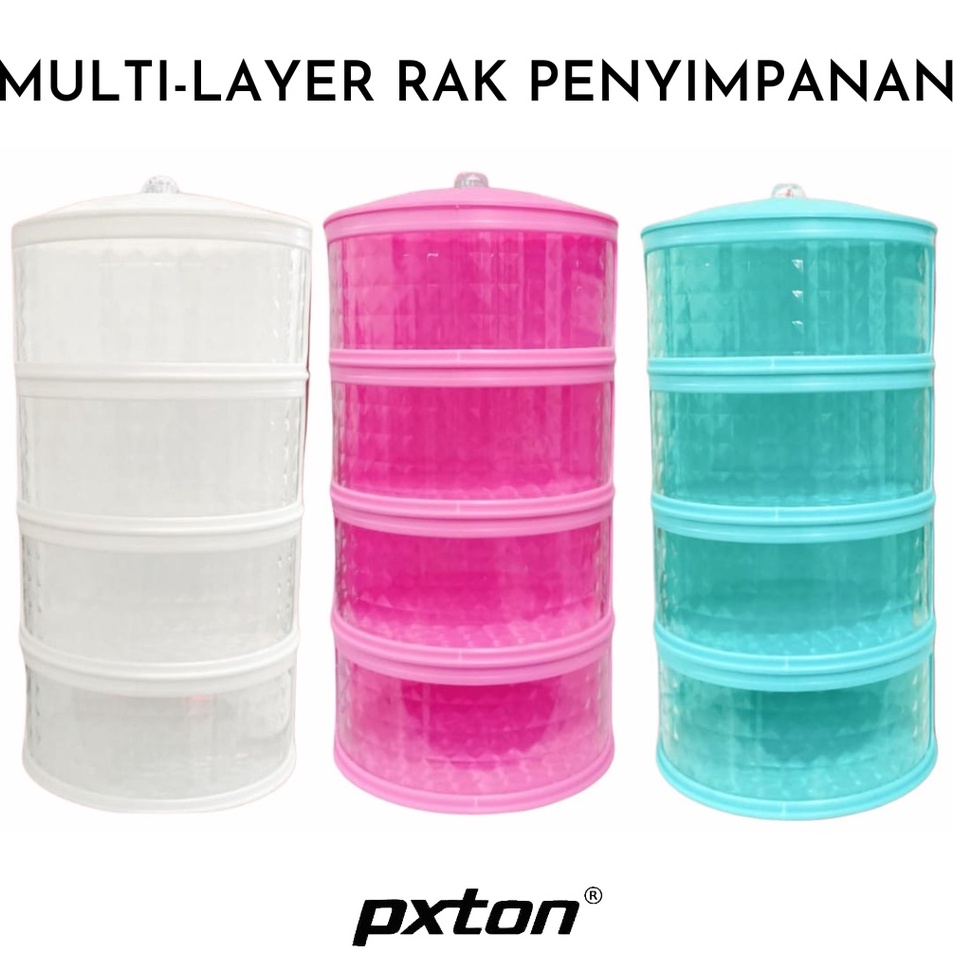 ￣ SP PXTON - Multilayer Rak Plastik Penyimpanan Tempat Makanan / Food storage 4 susun / tudung saji 