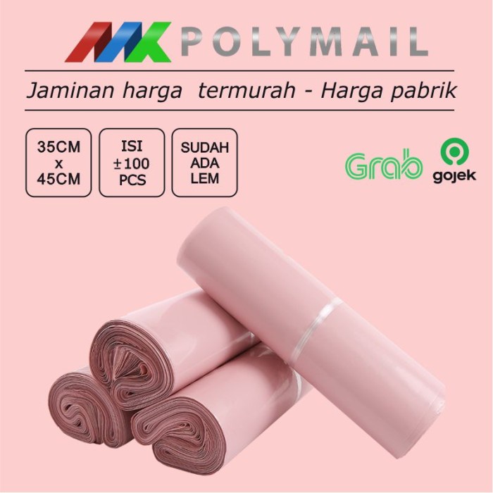 

Terlaris Polymailer 100Pcs 35X45Cm Pink Premium Glossy Plastik Polymailer