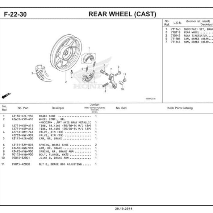 As Paha Rem Belakang/Cam Rr Brake Vario 125|150 (43141-Kzr-600)-Ahm