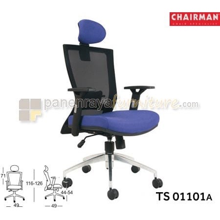 Kursi Kantor TS01101A Chairman Livio Hydrolic, Synchro, Headrest, Adjustable Armrest, Alu Footbase, 