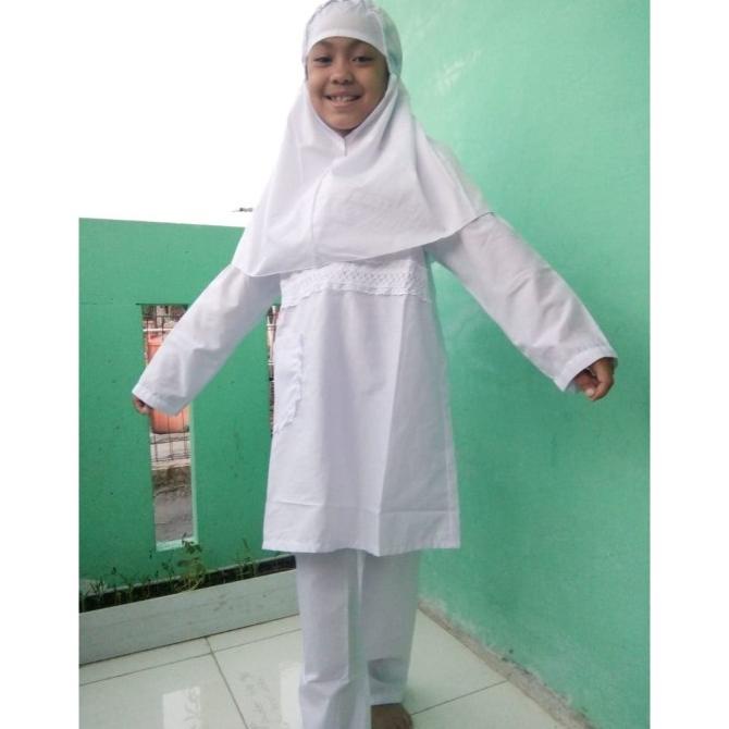 Baju Muslim Setelan Anak Perempuan Remaja Tanggung 10-13 Tahun Putih
