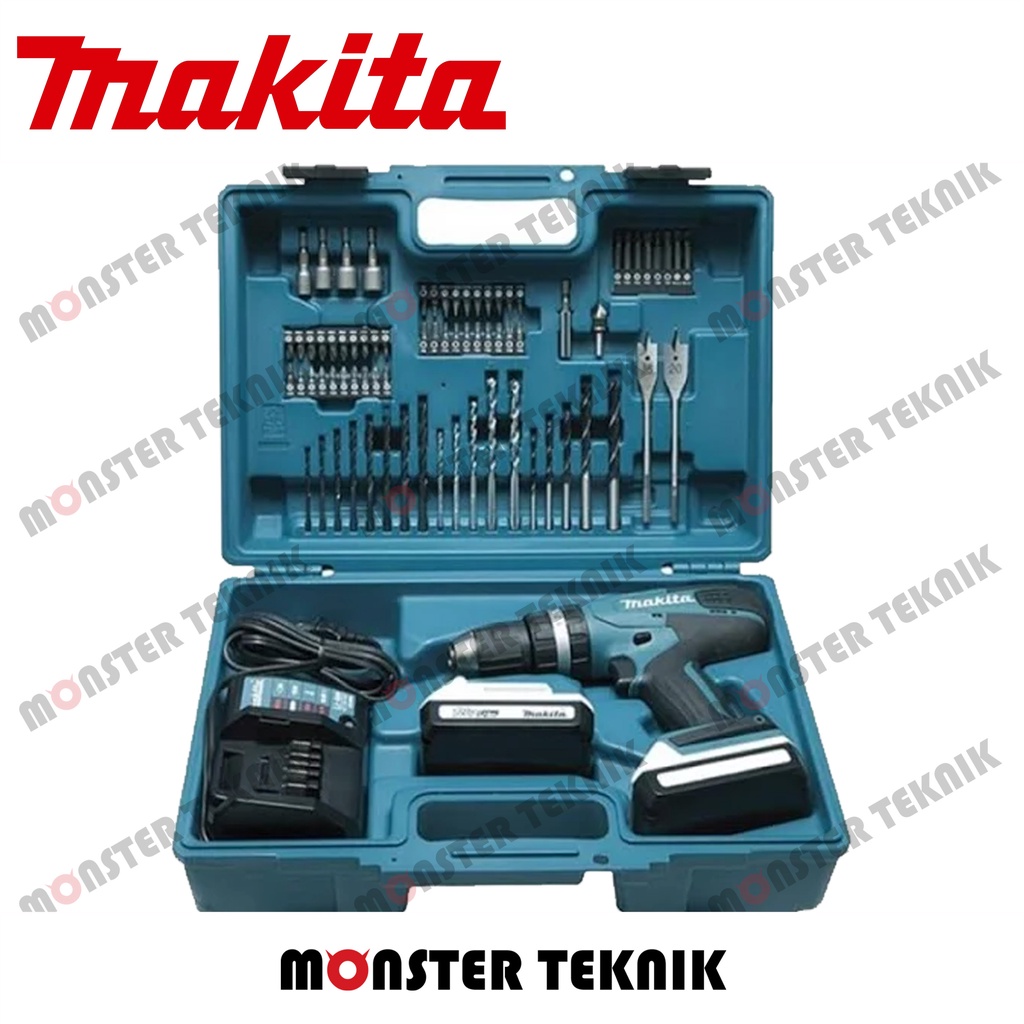 [PAKET] Makita HP488D Cordless Impact Drill SET included 74 pieces Drill bits tools Mesin Bor tanpa 