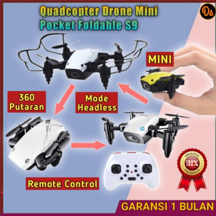 QUADCOPTER DRONE MINI CAMERA POCKET FOLDABLE DRONE KECIL DRON KECIL S9 ORIGINAL