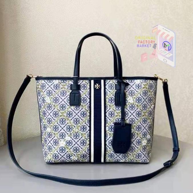 TAS TORY BURCH T Monogram Canvas Floral Vine Small Tote ORIGINAL TB