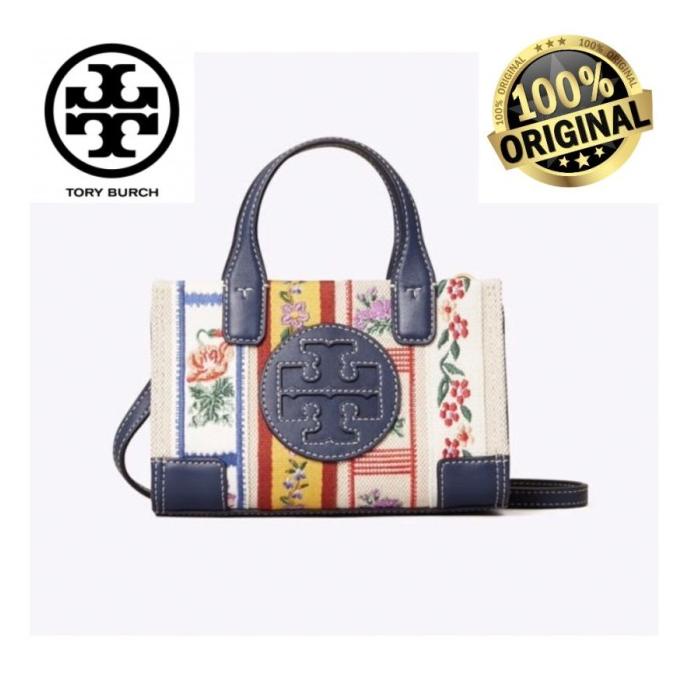 Tory Burch ELLA WEBBING PATCHWORK MICRO TOTE TORY BURCH 100% ORIGINAL