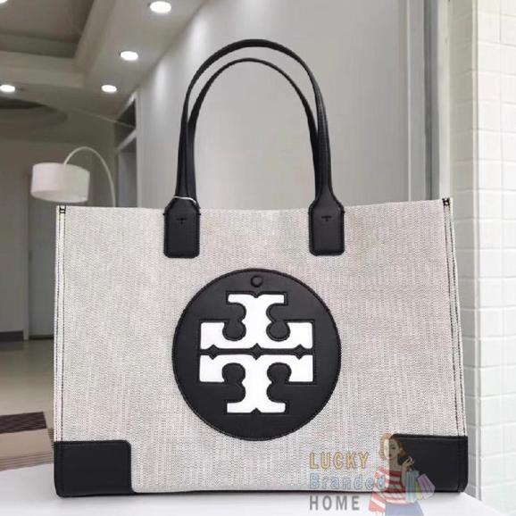 Tas TORY BURCH Nylon Ella Tote Bag Black Grey Large - 100% ORIGINAL
