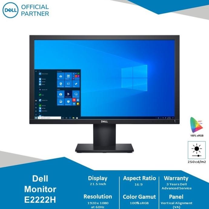 Monitor Led Dell E2222H 21,5" Fhd 60Hz Vga Dp - Garansi Resmi Dell Haridarmawanshop