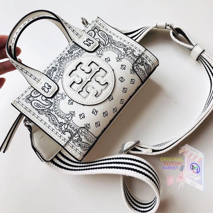 TAS TORY BURCH Ella Micro Tote Bag Printed Leather Ivory Americana