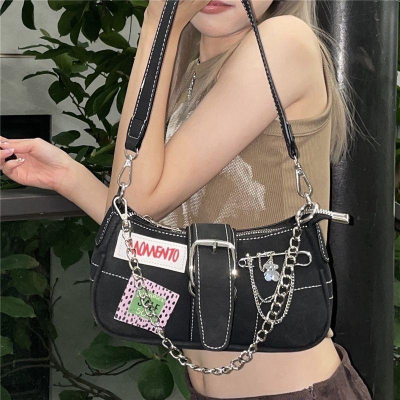 ❤Women’s Y2K Cool Style Chain Shoulder Bag Design Motor Hiphop Diesel Bags for Hot Girl Paper Clip U