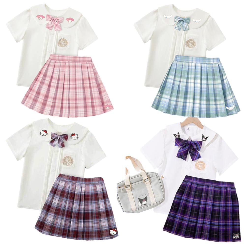 ❤Sanrios Kuromi Cinnamoroll My Melody Hellokittys School Girl Uniform Pleated Skirts High Waist A-Li