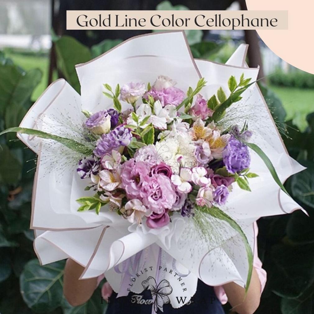 

Bnm837 [20 Lembar] Kertas Flower Wrapping Gold Line Color Transparent Cellophane Kertas Buket Bunga Hand Bouquet Sale