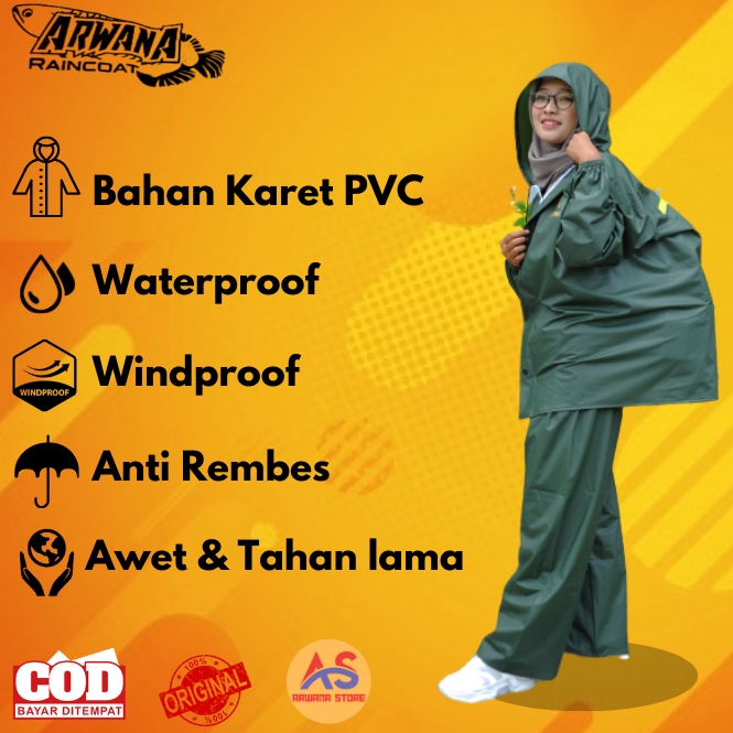 Terlaris Jas Hujan Arwana Mantol Mantel Pria dan Wanita Setelan Baju dan Celana Bahan Karet PVC Gara