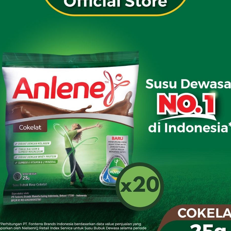 

ﾇ D 95103 Anlene Susu Bubuk Dewasa Cokelat 20 x 25g Sachet - Nutrisi Tinggi Kalsium Untuk Tulang, Sendi, dan Otot Di⚡kon !! ᴹᴿ°᭄