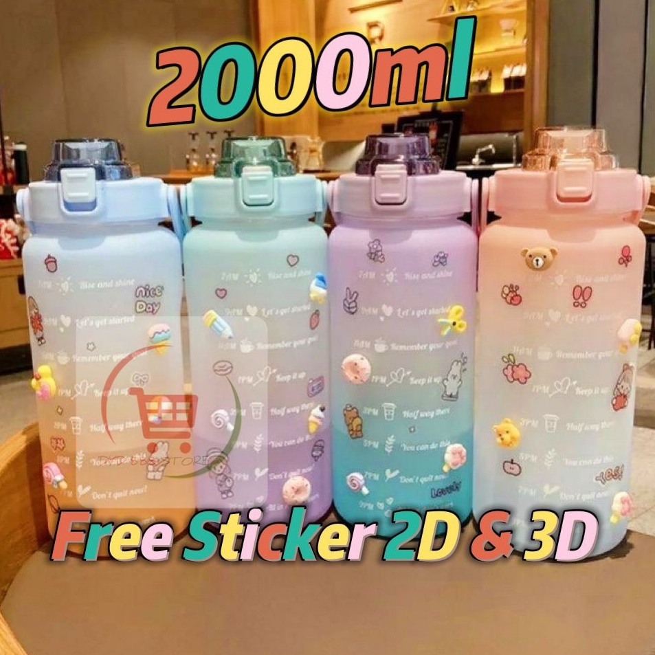 `RzV Botol Minum 2 Liter 2000ML Korea VIRAL Botol Motivasi dydstore n Kualitas Premium ★★.