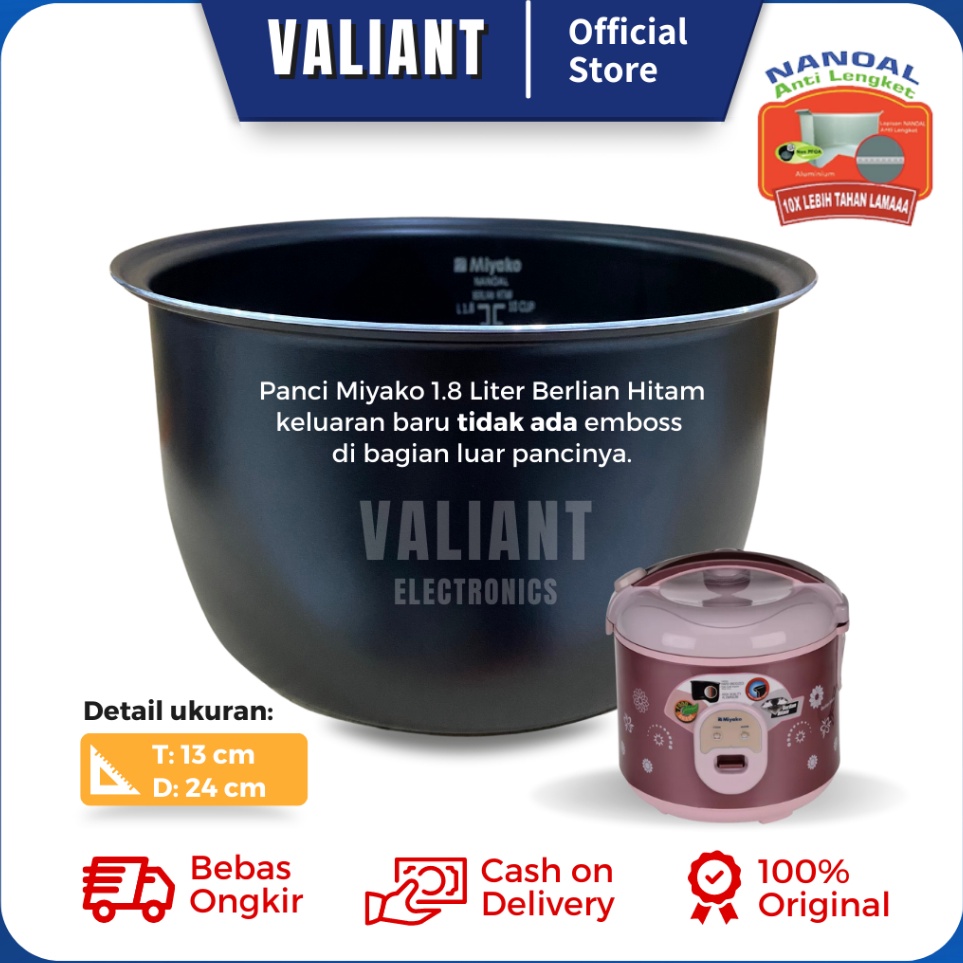 ➮ Panci Teflon Magic Com Miyako 1.8 Liter Berlian Hitam (Tipe Pendek) - DIJAMIN ORI b Kualitas Premi