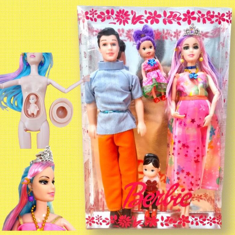 BONEKA HAMIL 30cm / Satu Paket Sepasang Berbi Hamil + 2 Anak + Bayi Dalam Kandungan + MIKA