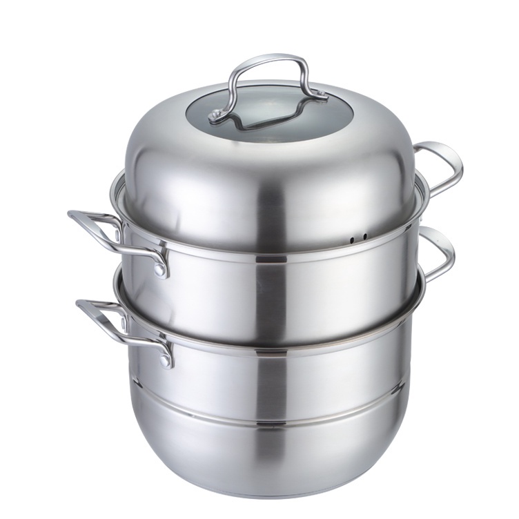 ★ KQJ DHW Panci Kukus Langseng Serbaguna 3 Tingkat Susun Jumbo Multifungsi Tutup Kaca Besar 28 & 30 