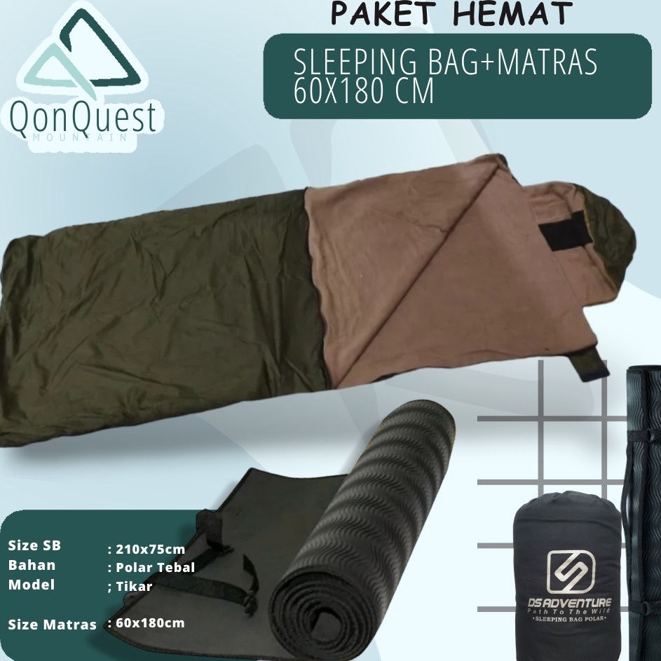 ★★★ IHZ Paket sleeping bag polar ds adventure + matras karet 60x180 - paket sleeping bag dan matras 