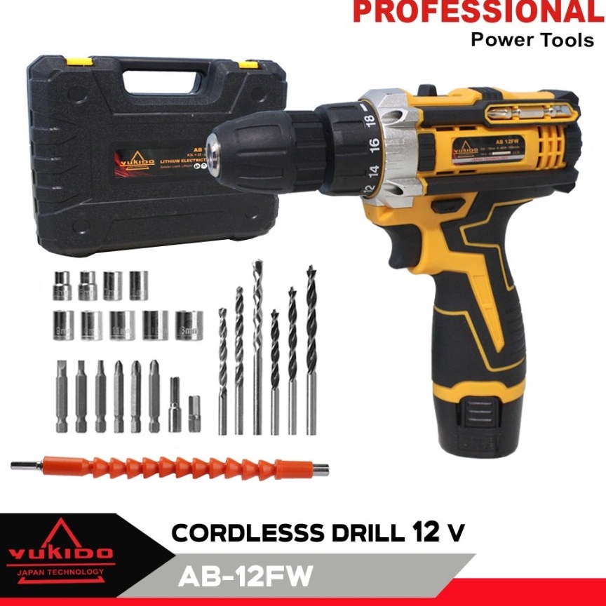 HARGA BERSAHABAT. YUKIDO 36V 12V MESIN BOR CAS 10 MM CORDLESS DRILL 2 BATERAI /JLD BOR 12V ONLY - V2