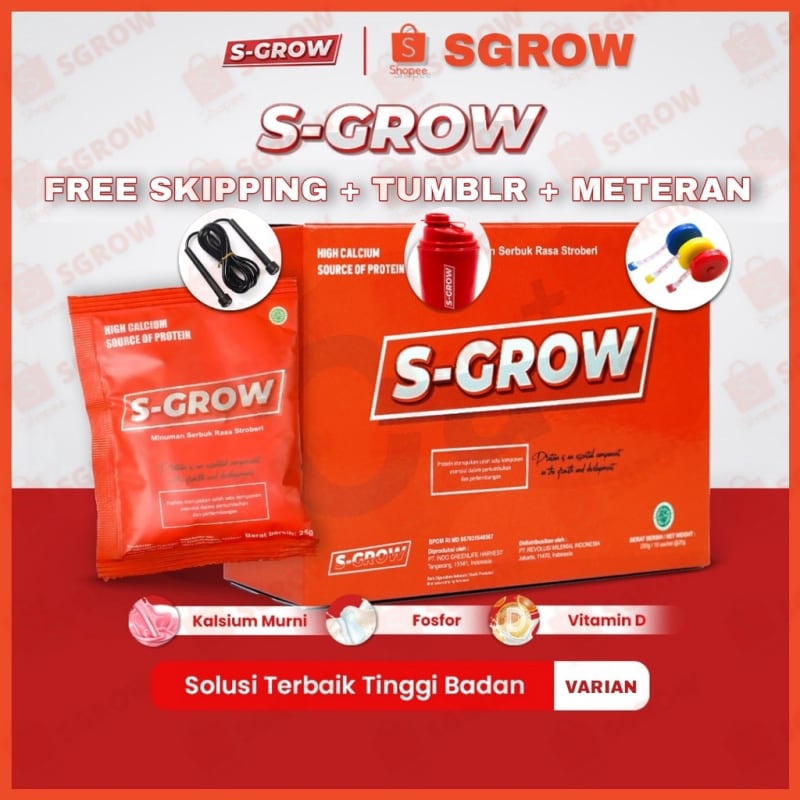 S-GROW Peninggi Badan High Calcium (Free Skipping + Meteran) Original
