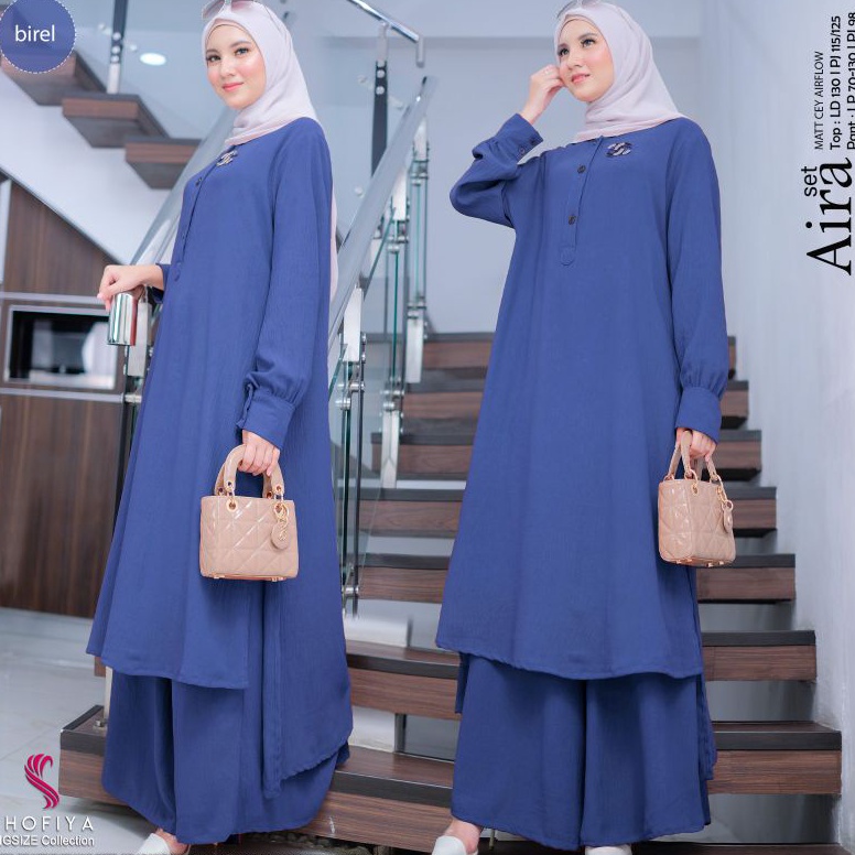 Diskon-Setelan Wanita Jumbo LD 130 Long Tunik Celana Kulot Aira Oneset Original Shofiya