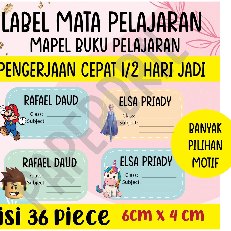 

RPJT5320 STAR [bisa pilih motif] Sticker Nama Buku Sekolah Custom / Sticker Mata Pelajaran / Sticker Mapel / Sticker Nama Anak