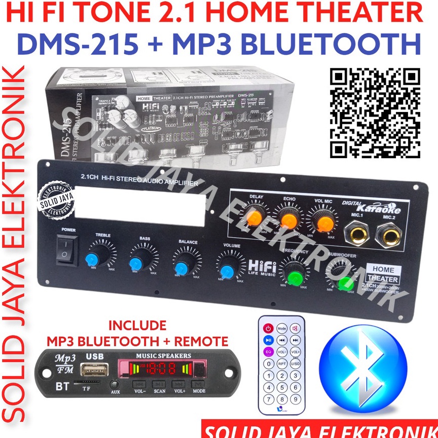 RECOMENDED KIT TONE CONTROL AKTIF 2.1 DMS-215 HOME THEATER PLUS MP3 BLUETOOTH BT DIGITAL ECHO MIC MI