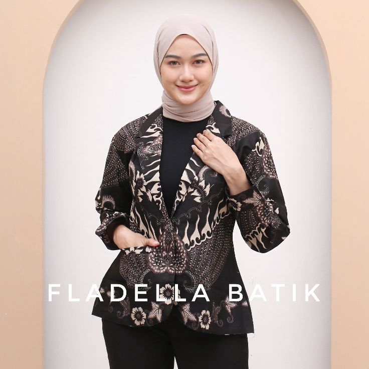 PQVJ9386 11.11 Blazer batik wanita hitam elegan - batik blazer wanita premium