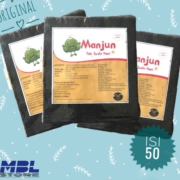 

〆 V 1739 Manjun Sushi Nori Rumput Laut Seaweed 50 Sheet Ready Stok ♧