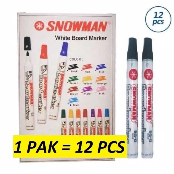 

(12Pc) Spidol Whiteboard Snowman Bg 12 / Sepidol Papan Tulis Abg 12