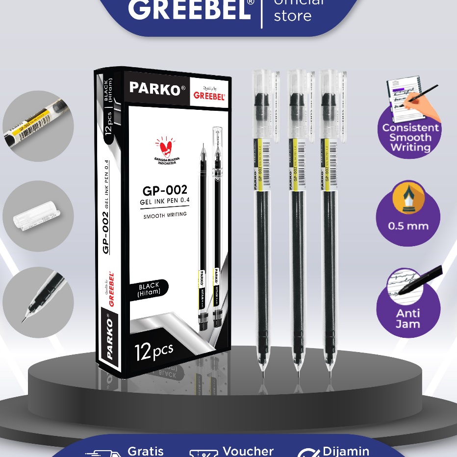 

♧ III 89910 PARKO Pulpen Bolpoin Ballpen Ballpoint Bolpoint (PARKO GEL PEN GP-002 HITAM 0.4) / Pulpen untuk perlengkapan office kantor anak sekolah TERBARU バ