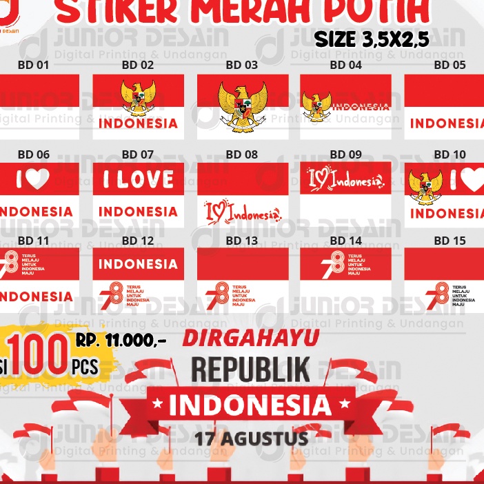 

ZPZX3705 sCODs Sticker Pipi Merah Putih ISI 100PCS | Tempelan Pipi Bendera TERMURAH