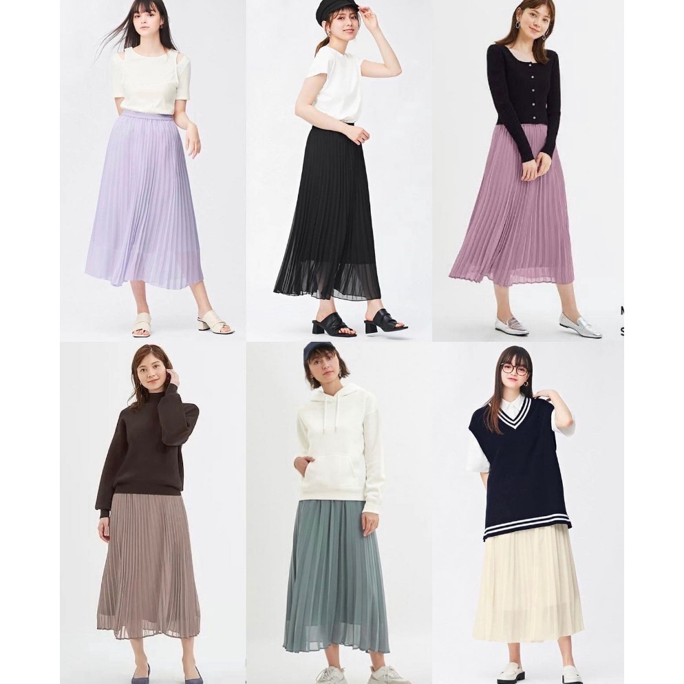 Product Terpopuler GU Uniqlo Pleated Maxi Skirt - Rok Wanita - UNQ Skirt - Original Branded 298