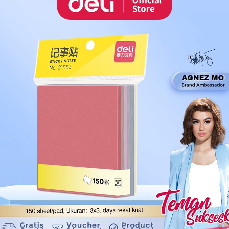 

YPPC4602 ORIGINAL% Deli Sticky Note / Memo Tempel 3x3 150 lembar Kertas 80g 21553